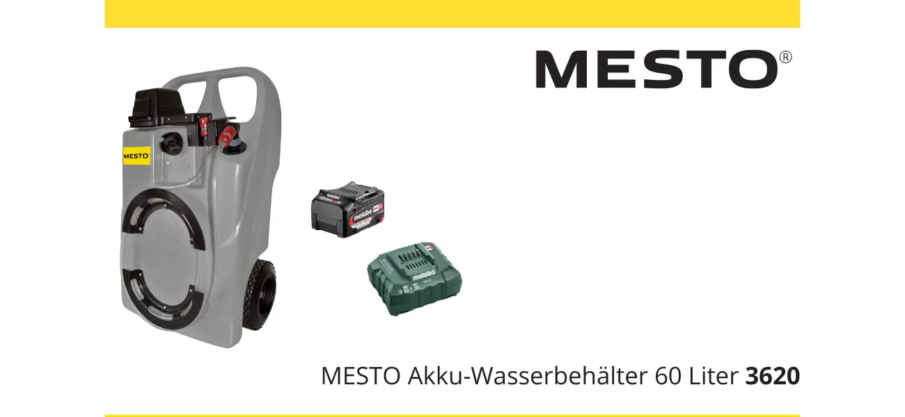 MESTO Akku-Wasserbehälter 60 Liter 3620 Mit XXL-Behälter, Metabo Akku und praktischer Transport-Funktion. Ideal für den Garten- und Landschaftsbau. Erhältlich bei GBC Österreich.